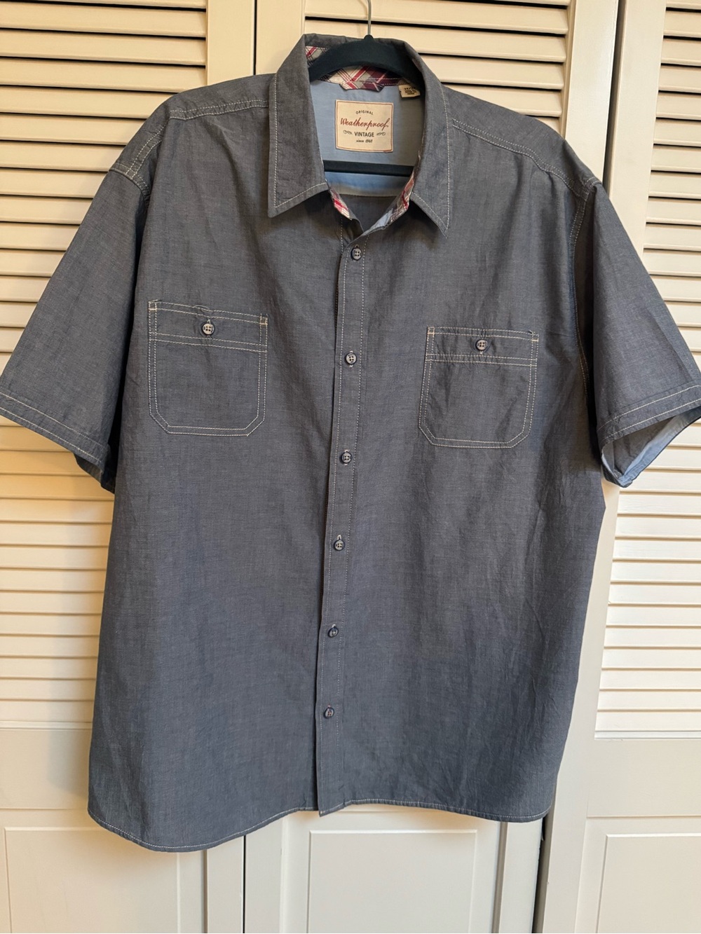 Weatherproof XXL Men’s Short Sleeve Button-Down Shirt in Light Denim Blue